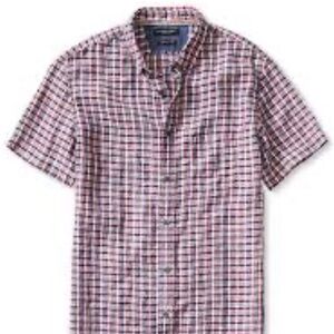 Banana Republic Linen Short-Sleeve Plaid Button-Down Shirt - Red & Blue Large